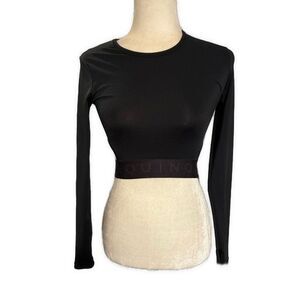 equinox solid black long sleeve crop side cut out Athletic Workout top Xs